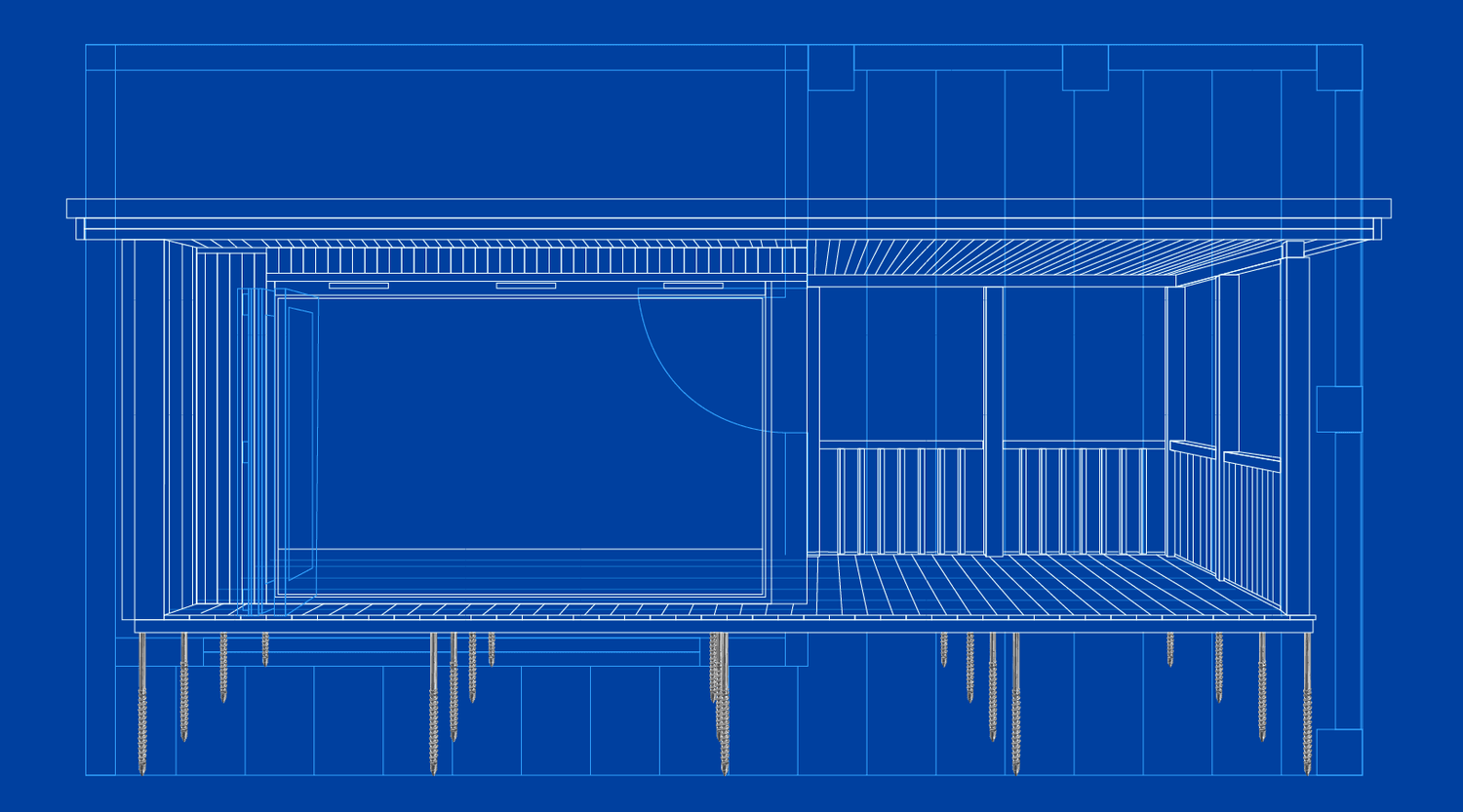 blueprint of garden room on ground screws
