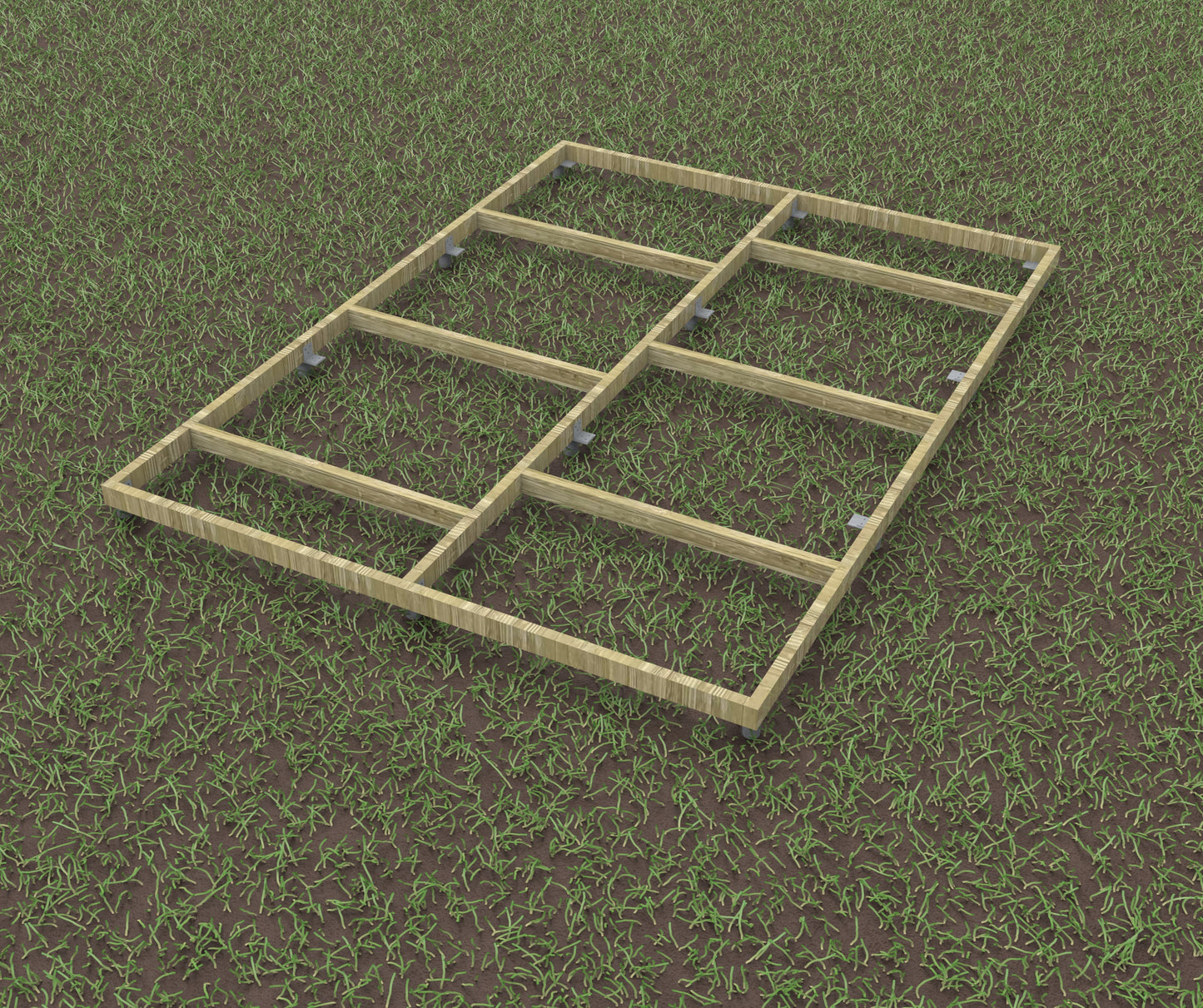 ground screws with timber frame base attached (CGI).