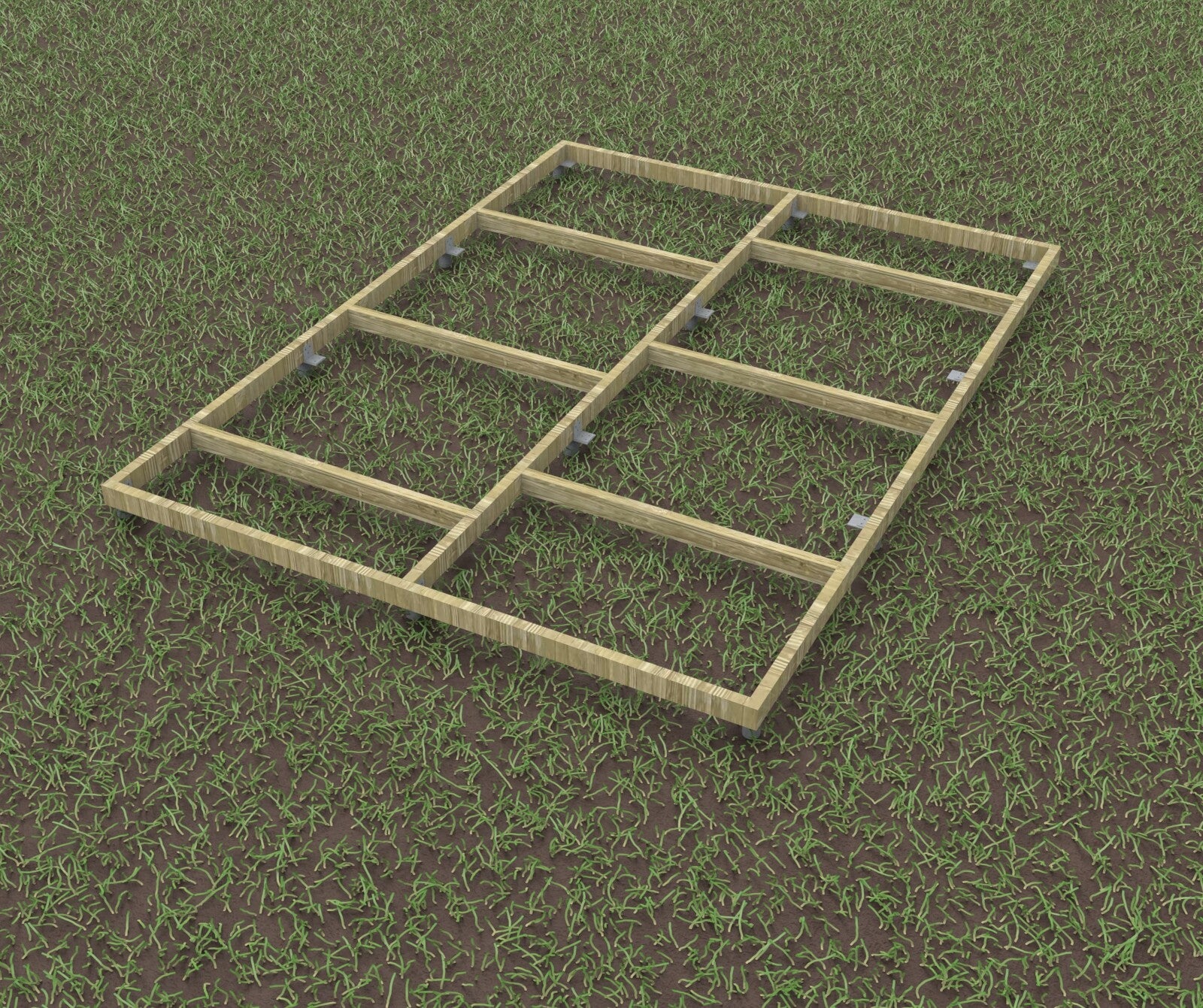ground screws with timber frame base attached (CGI).